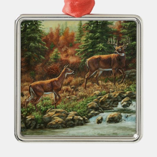 Whitetail Deer en Waterfall Metalen Ornament (Voorkant)