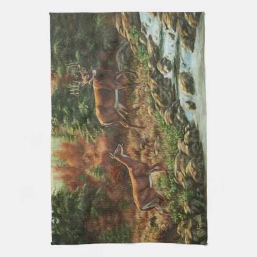 Whitetail Deer en Waterfall Theedoek (Verticaal)