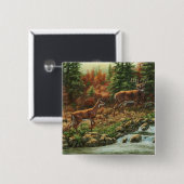 Whitetail Deer en Waterfall Vierkante Button 5,1 Cm (Voorkant /achterkant)