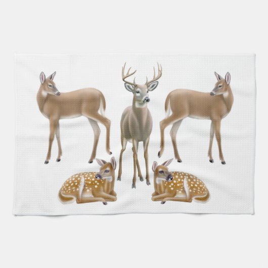 Whitetail Deer Family Kitchen Towel Theedoek (Horizontaal)