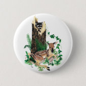 Whitetail Deer Fawn en Raccoon Button (Voorkant)