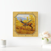 Whitetail Deer Golden Aspen Bossen Vierkante Klok (Huis)