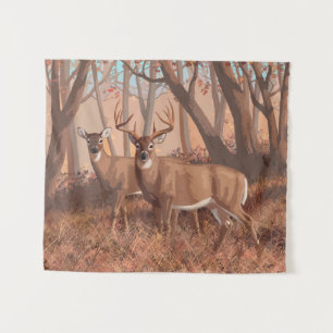 Whitetail Deer in de Natuur van de stijl van de Re Wandkleed