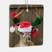 Whitetail Deer in Santa Hat en Kerstgarland Keramisch Ornament (Rechts)