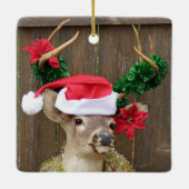 Whitetail Deer in Santa Hat en Kerstgarland Keramisch Ornament (Achterkant)