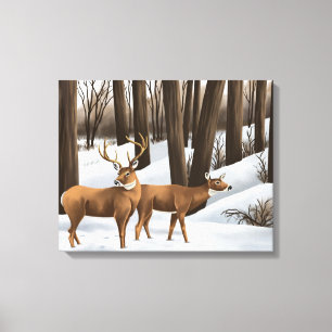 Whitetail Deer in sneeuw op Canvas