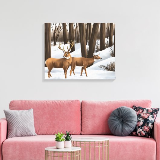 Whitetail Deer in sneeuw op Canvas (Insitu (Woonkamer))