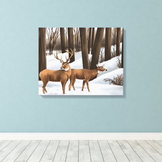 Whitetail Deer in sneeuw op Canvas (Insitu (Houten vloer))