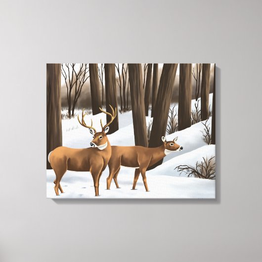 Whitetail Deer in sneeuw op Canvas Afdruk (Voorkant)