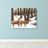 Whitetail Deer in sneeuw op Canvas Afdruk (Insitu (Houten vloer))