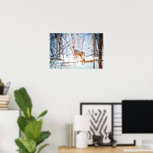 Whitetail Deer in Snow Waterverf-schilderkunst Poster (Thuiskantoor)