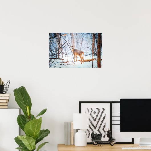 Whitetail Deer in Snow Waterverf-schilderkunst Poster (Thuiskantoor)