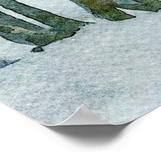 Whitetail Deer in Winter Snow Wildlife Waterverf Poster (Hoek)