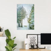Whitetail Deer in Winter Snow Wildlife Waterverf Poster (Thuiskantoor)