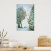 Whitetail Deer in Winter Snow Wildlife Waterverf Poster (Keuken)