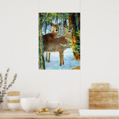 Whitetail Deer in Winter Snow Wildlife Waterverf Poster (Keuken)