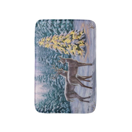 Whitetail Deer & Kerstboom Winter Scene Badmat (Voorkant Verticaal)