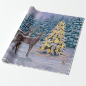 Whitetail Deer & Kerstboom Winter Scene Cadeaupapier (Uitgerold)