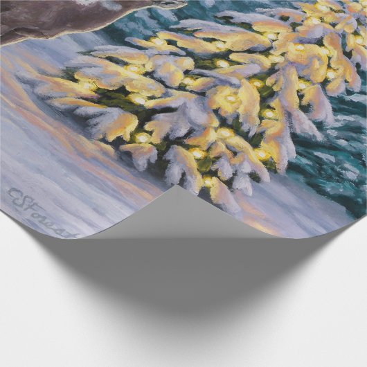 Whitetail Deer & Kerstboom Winter Scene Cadeaupapier (Hoek)