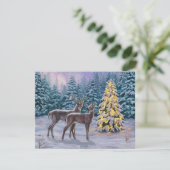 Whitetail Deer & Kerstboom Winter Scene Kaart (Staand voorkant)