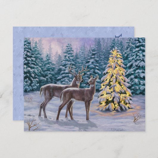 Whitetail Deer & Kerstboom Winter Scene Kaart (Voorkant / Achterkant)