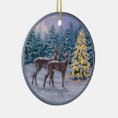 Whitetail Deer & Kerstboom Winter Scene Keramisch Ornament (Rechts)