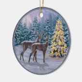 Whitetail Deer & Kerstboom Winter Scene Keramisch Ornament (Links)