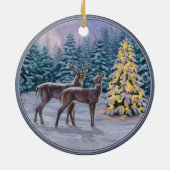 Whitetail Deer & Kerstboom Winter Scene Keramisch Ornament (Achterkant)