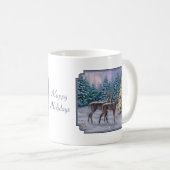 Whitetail Deer & Kerstboom Winter Scene Koffiemok (Voorkant rechts)