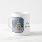 Whitetail Deer & Kerstboom Winter Scene Koffiemok (Voorkant links)