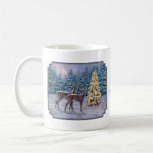 Whitetail Deer & Kerstboom Winter Scene Koffiemok