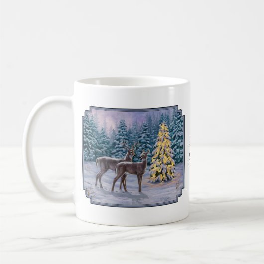 Whitetail Deer & Kerstboom Winter Scene Koffiemok (Links)