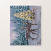 Whitetail Deer & Kerstboom Winter Scene Legpuzzel (Verticaal)