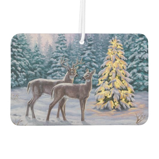 Whitetail Deer & Kerstboom Winter Scene Luchtverfrisser (Achterkant)
