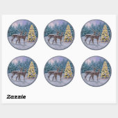 Whitetail Deer & Kerstboom Winter Scene Ronde Sticker (Vel)