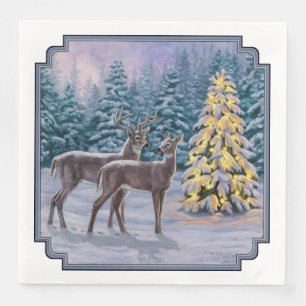 Whitetail Deer & Kerstboom Winter Scene Servet