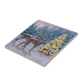 Whitetail Deer & Kerstboom Winter Scene Tegeltje (Zijkant)