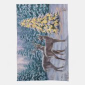 Whitetail Deer & Kerstboom Winter Scene Theedoek (Verticaal)