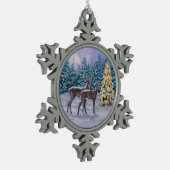 Whitetail Deer & Kerstboom Winter Scene Tin Sneeuwvlok Ornament (Links)