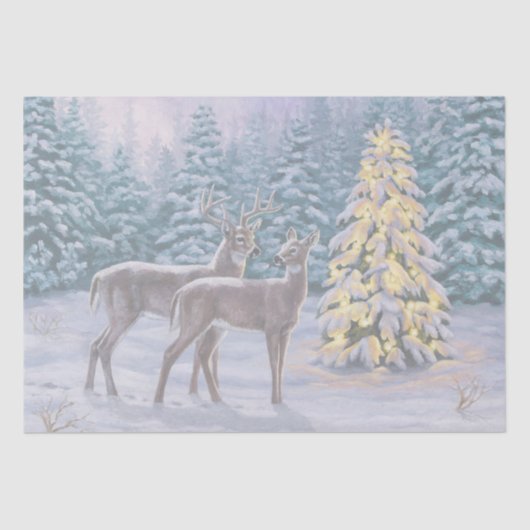 Whitetail Deer & Kerstboom Winter Scene Tissuepapier (Voorkant)
