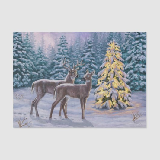 Whitetail Deer & Kerstboom Winter Scene Tissuepapier (Voorkant)