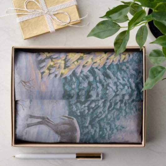 Whitetail Deer & Kerstboom Winter Scene Tissuepapier (Geschenk)