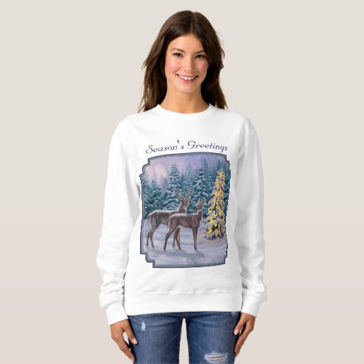 Whitetail Deer & Kerstboom Winter Scene Trui (Voorkant volledig)