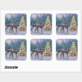 Whitetail Deer & Kerstboom Winter Scene Vierkante Sticker (Vel)