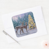 Whitetail Deer & Kerstboom Winter Scene Vierkante Sticker (Envelop)