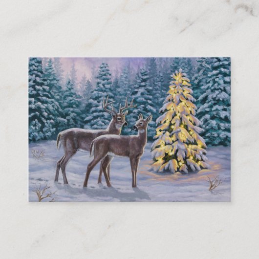 Whitetail Deer & Kerstboom Winter Scene Visitekaartje (Voorkant)