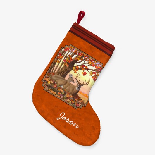 Whitetail Deer Maple Tree Oranje Kleine Kerstsok (Voorkant (Hangend))