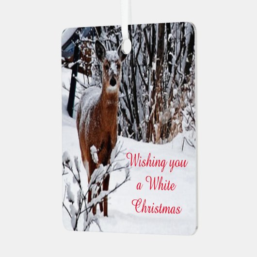 Whitetail Deer Ornament met witte kerst (Voorkant links)