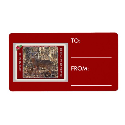 Whitetail Deer Prettige feestdagen Etiket (Voorkant)