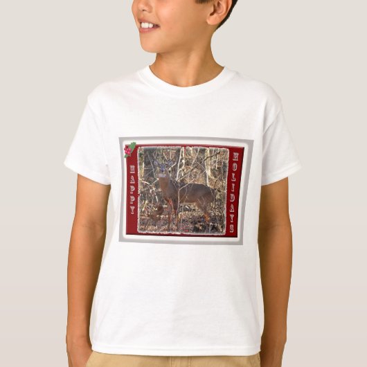 Whitetail Deer Prettige feestdagen T-shirt (Voorkant)